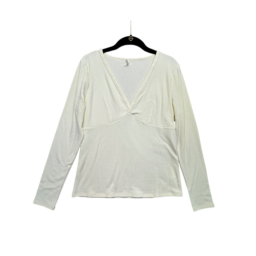 NWT Halara Long Sleeve Top Cream Womens L V-Neck Empire Waist‎ Coquette Ballet